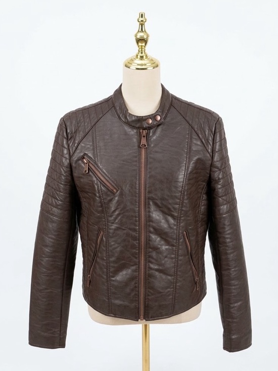 Marc New York Jackets & Blazers - Marc New York Andrew Marc Brown Quilted Faux Leather Moto Jacket Women Size L